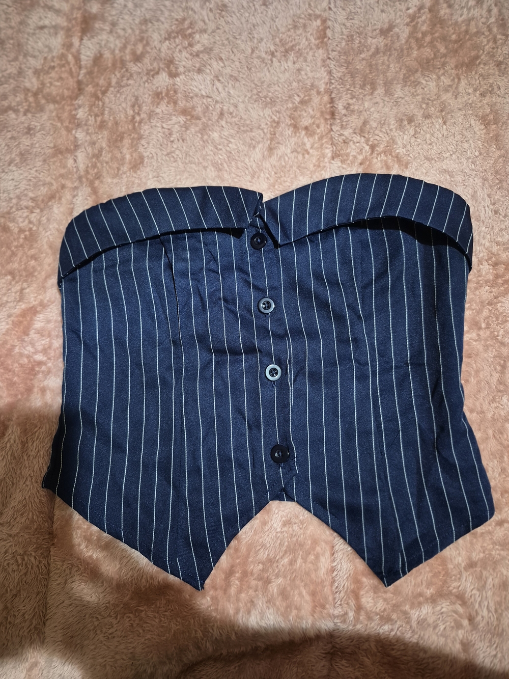 Cider Navy Pinstripe Strapless Bustier Top